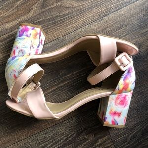 CL by Laundry Floral Block Heel Sandals